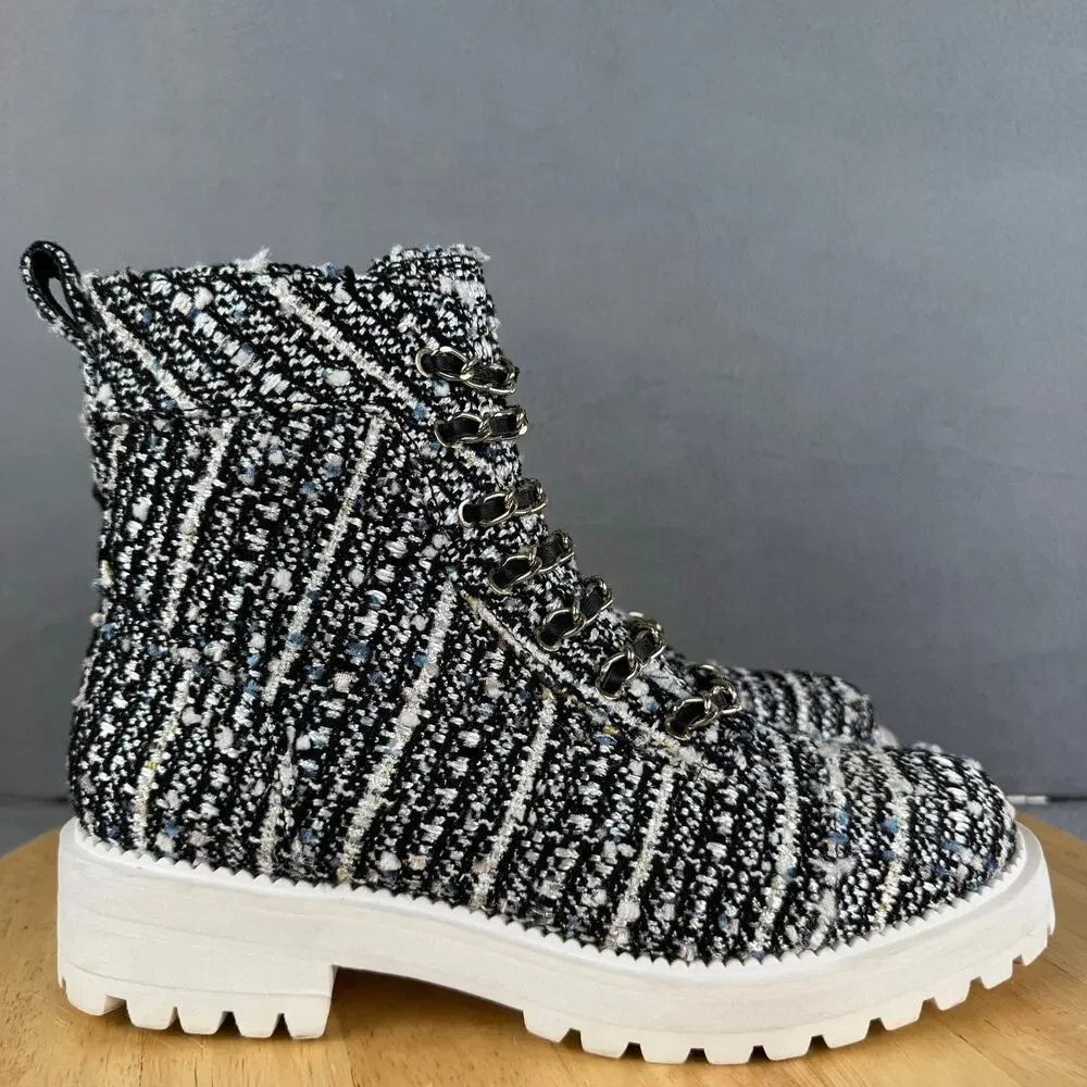 Anthropologie Cecelia New York Tweed Chance Hiker Combat Boots Womens Size 7M US